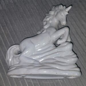 Classic Lusterware Unicorn on Cliff  White Porcelain Mythical Shelf Figurine